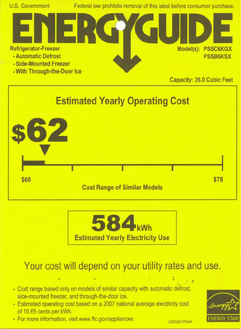 Page 1 de la notice Label énergétique GE Profile PSSB6KSXSS
