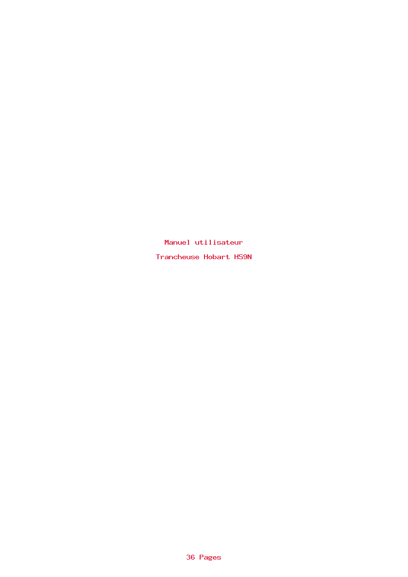 Page 1 de la notice Manuel utilisateur Hobart HS9N