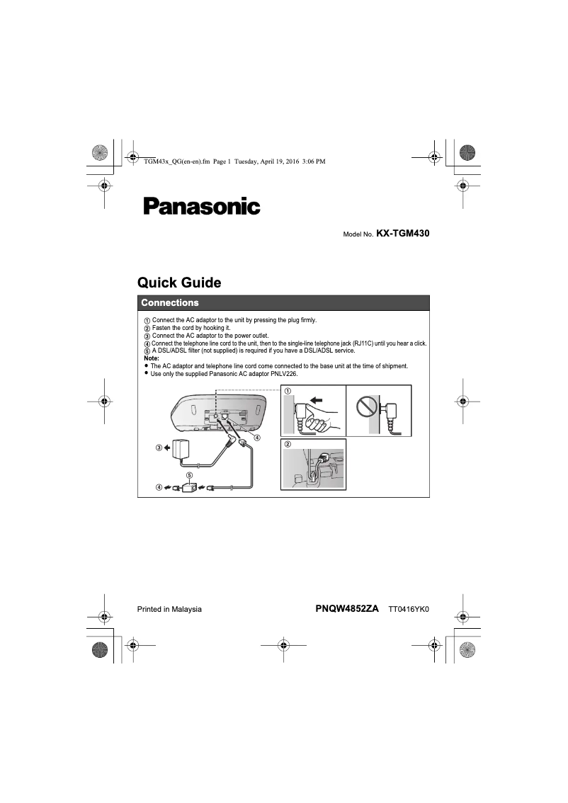 Página 1 del manual Guía de inicio rápido Panasonic KX-TGM430
