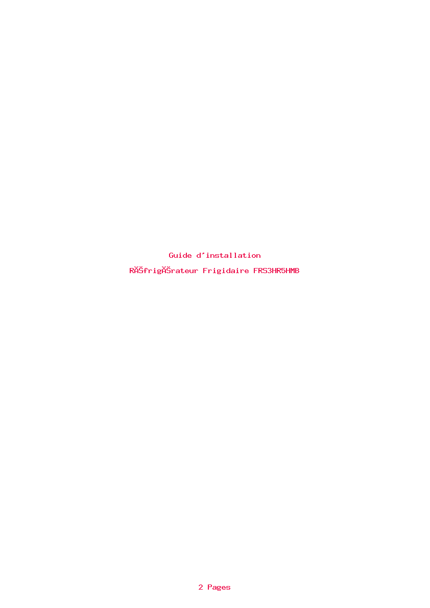 Page 1 de la notice Guide d'installation Frigidaire FRS3HR5HMB