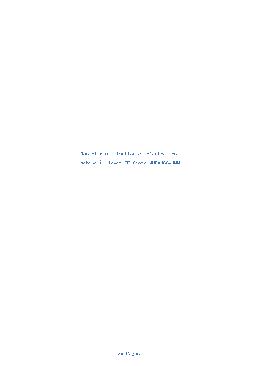 Page 1 de la notice Manuel d'utilisation et d'entretien GE Adora WHDVH660HWW