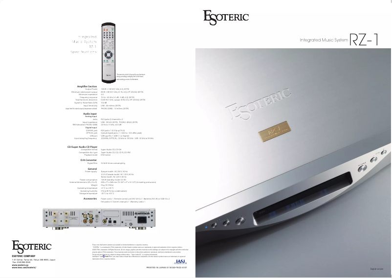 Page 1 de la notice Brochure Esoteric RZ-1