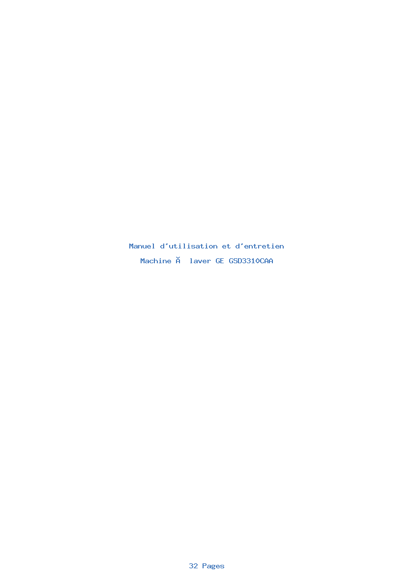Page 1 de la notice Manuel d'utilisation et d'entretien GE GSD3310CAA