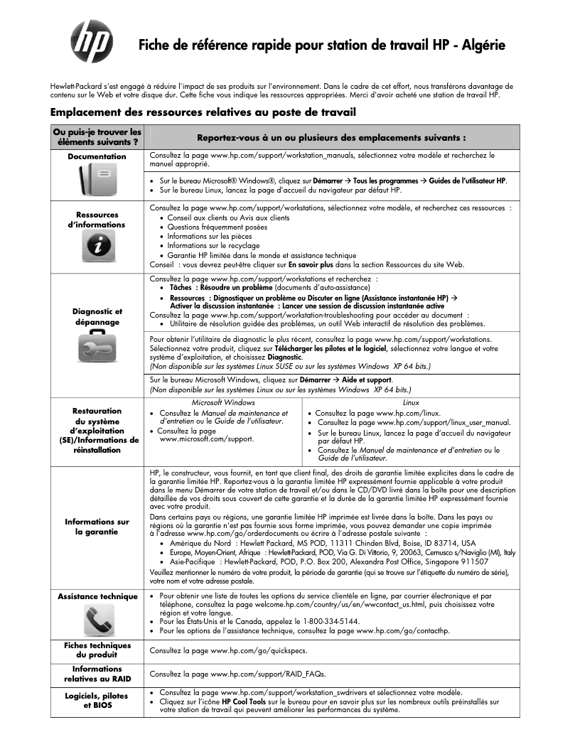 Page 1 de la notice Guide de démarrage rapide HP Z200