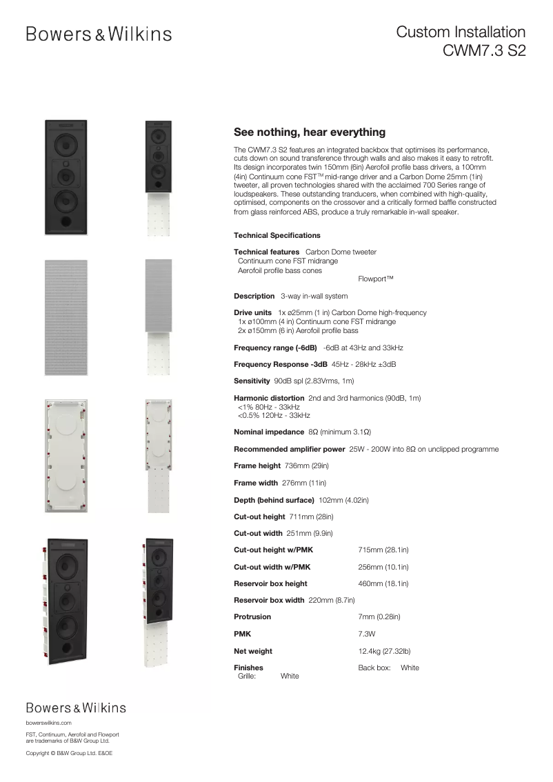 Page 1 de la notice Fiche technique Bowers & Wilkins CWM7.3 S2