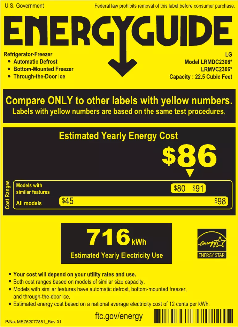 Page 1 de la notice Label énergétique LG LRMVC2306S