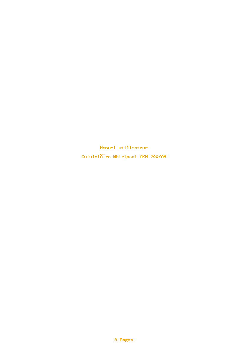 Page 1 de la notice Manuel utilisateur Whirlpool AKM 200/AR