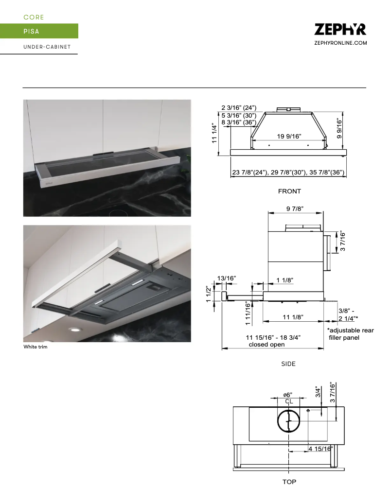 Página 1 del manual Ficha técnica Zephyr Pisa ZPI-E36BG290