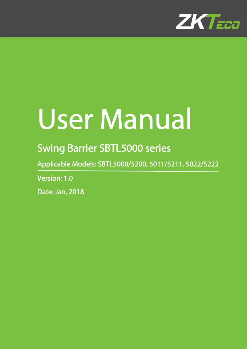 Page 1 de la notice Manuel utilisateur ZKTeco SBTL5200