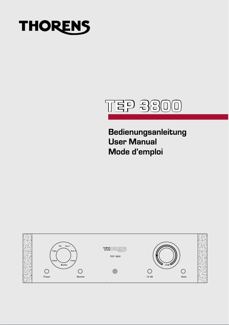 Page 1 de la notice Manuel utilisateur Thorens TEP 3800