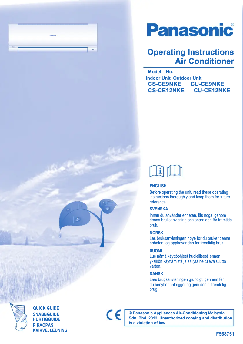 Page 1 de la notice Manuel utilisateur Panasonic CS-CE9NKE