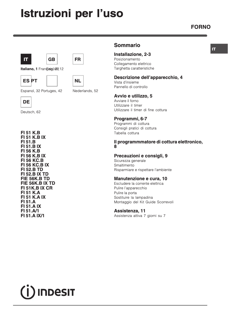 Page n°1 - Manuel utilisateur Indesit FI 51.A (BK)/1