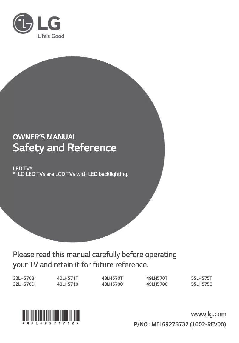 Page 1 de la notice Manuel utilisateur LG 55LH575T
