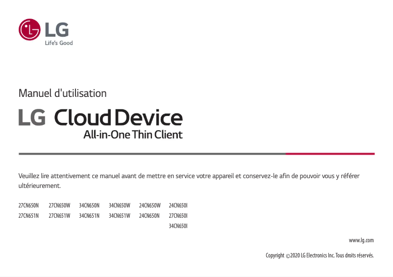 Page 1 de la notice Manuel utilisateur LG 27CN650W