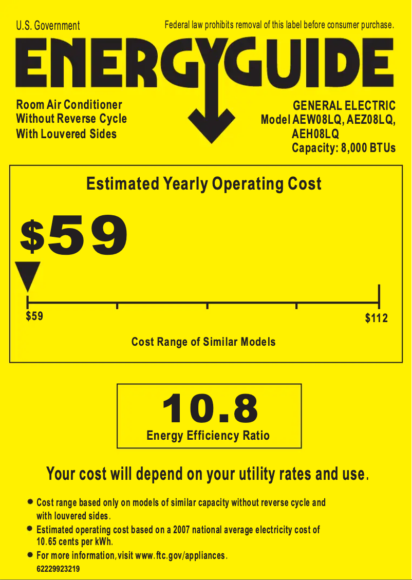 Página 1 del manual Etiqueta energética GE AEZ08LQ