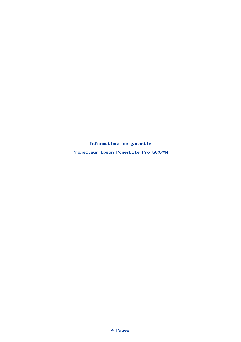 Page 1 de la notice Informations de garantie Epson PowerLite Pro G6070W