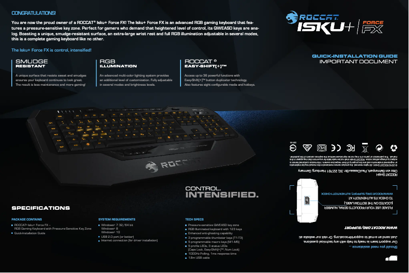 Page 1 de la notice Manuel utilisateur Roccat Isku+ Force FX