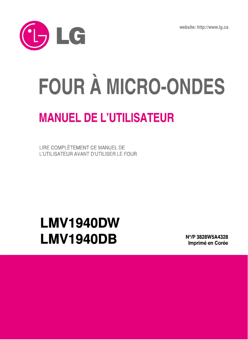 Page 1 de la notice Manuel utilisateur LG LMV1940DW