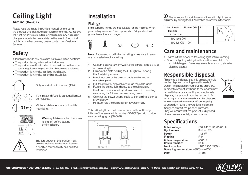Page 1 de la notice Manuel utilisateur Cotech 36-6077
