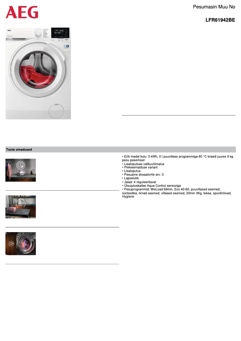 Página 1 del manual Ficha técnica AEG LFR61942BE