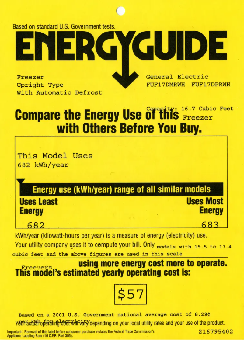 Página 1 del manual Etiqueta energética GE FUF17DMRWH