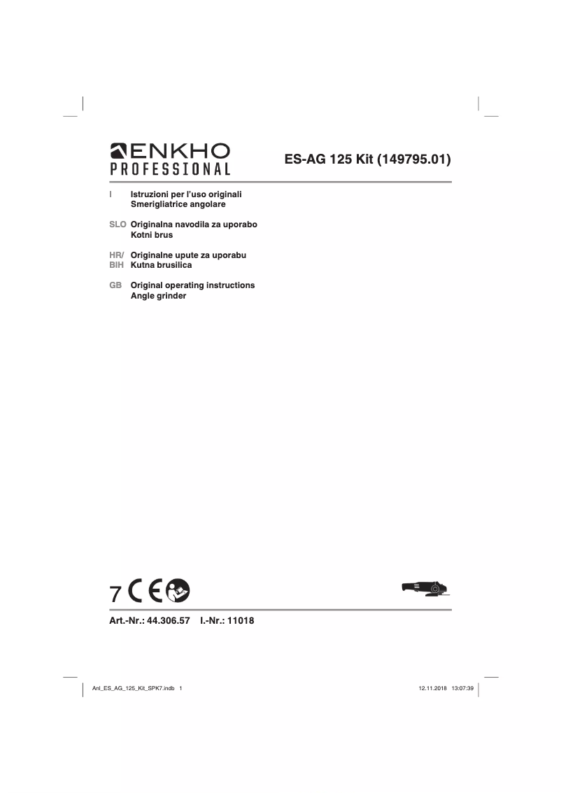 Page 1 de la notice Manuel utilisateur ENKHO professional ES-AG 125 Kit