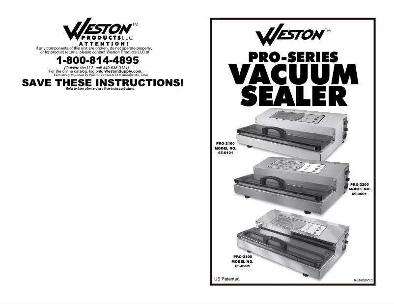 Page 1 de la notice Manuel utilisateur Weston PRO-2100