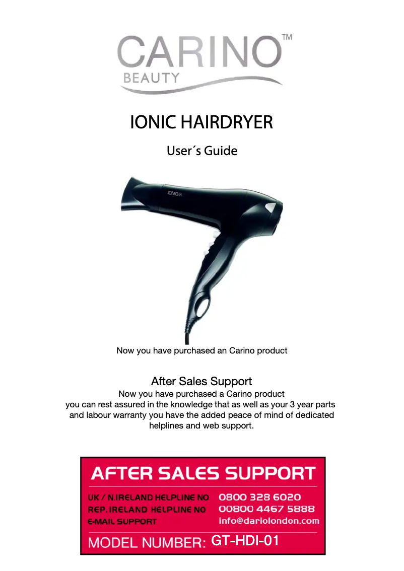 Página 1 del manual Manual de usuario Carino Beauty GT-HDI-01