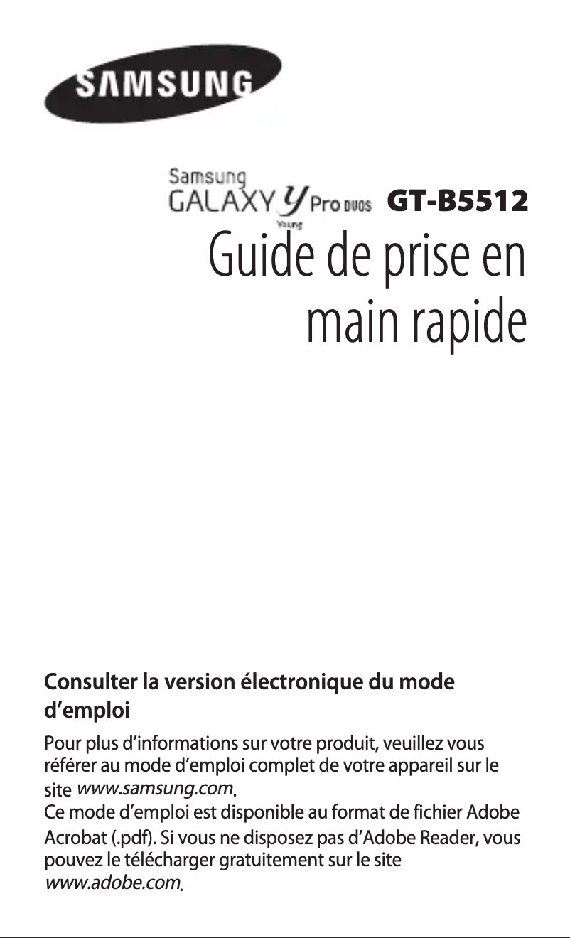 Page 1 de la notice Guide d'installation Samsung Galaxy Y Pro 