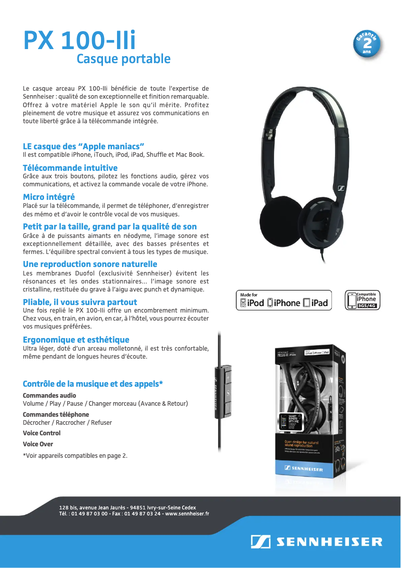 Page 1 de la notice Fiche technique Sennheiser Urbanite