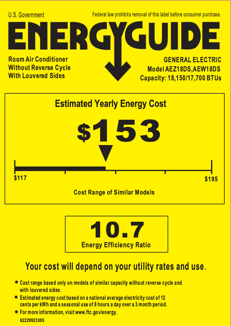 Página 1 del manual Etiqueta energética GE AEW18DS