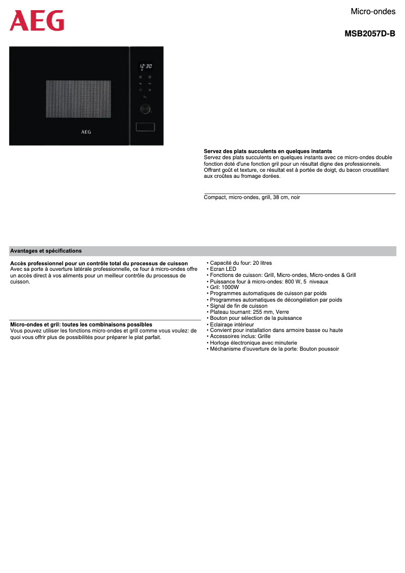 Página 1 del manual Ficha técnica AEG MSB2057D-B