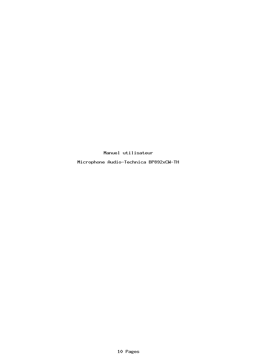 Page 1 de la notice Manuel utilisateur Audio-Technica BP892xCW-TH