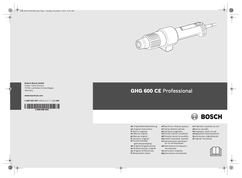 Page 1 de la notice Manuel utilisateur Bosch GHG 600 CE