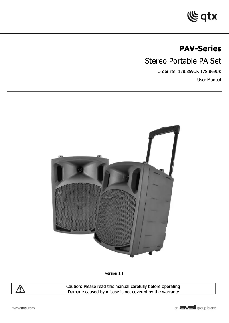 Page 1 de la notice Manuel utilisateur Qtx PAV10