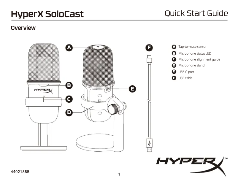 Página 1 del manual Guía de inicio rápido HyperX SoloCast