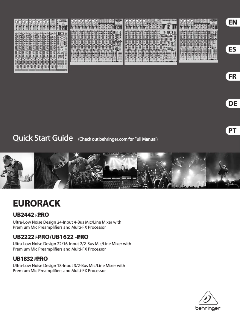 Page 1 of the manual Quick Start Guide Behringer Eurorack UB2222FX-PRO