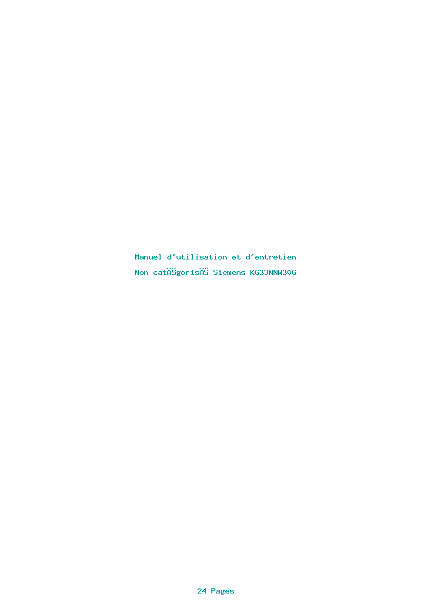 Page 1 de la notice Manuel d'utilisation et d'entretien Siemens KG33NNW30G