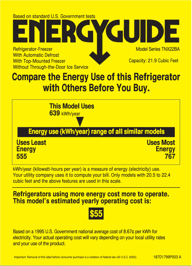 Page 1 de la notice Label énergétique GE Profile Performance TNX22BACRBB
