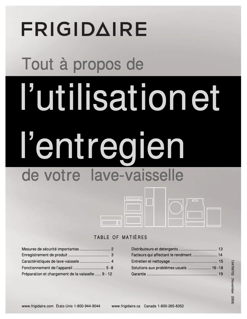 Page 1 de la notice Manuel utilisateur Frigidaire FGHD2433KF
