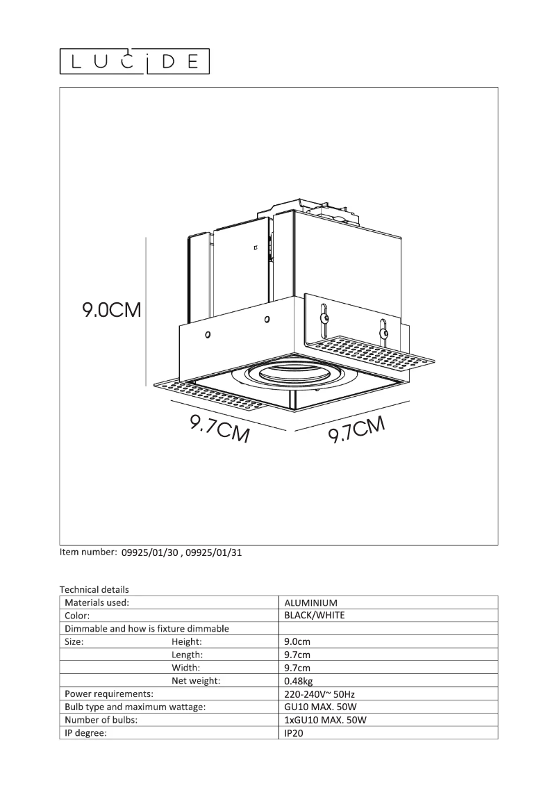 Página 1 del manual Manual de usuario Lucide Trimless 09925/01/30