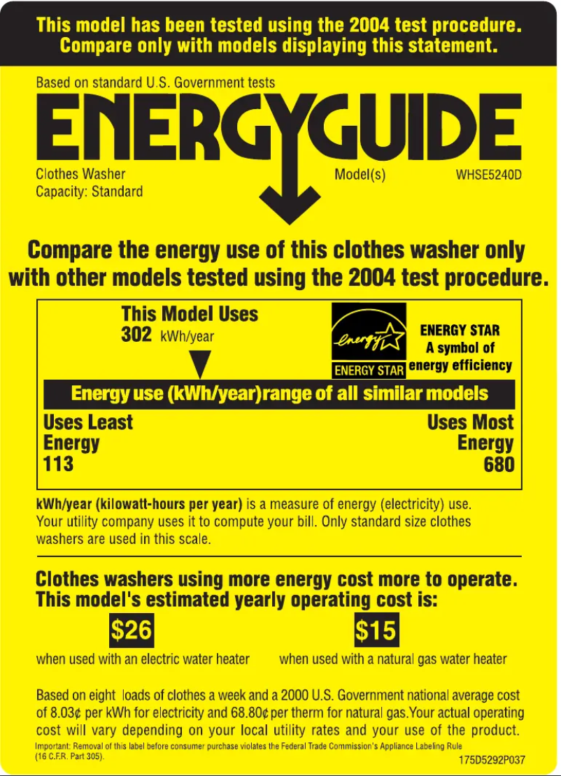 Página 1 del manual Etiqueta energética GE WHSE5240DCC