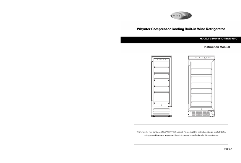 Page 1 de la notice Manuel utilisateur Whynter BWR-18SA