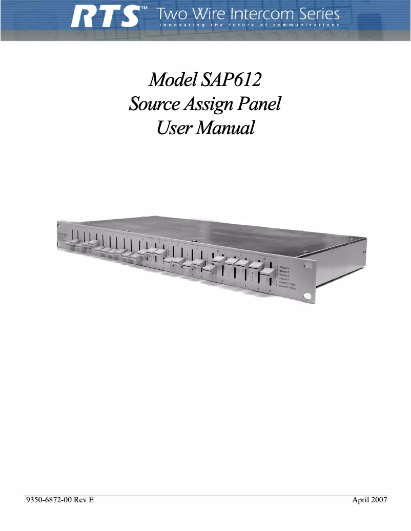 Page 1 de la notice Manuel utilisateur RTS SAP-612