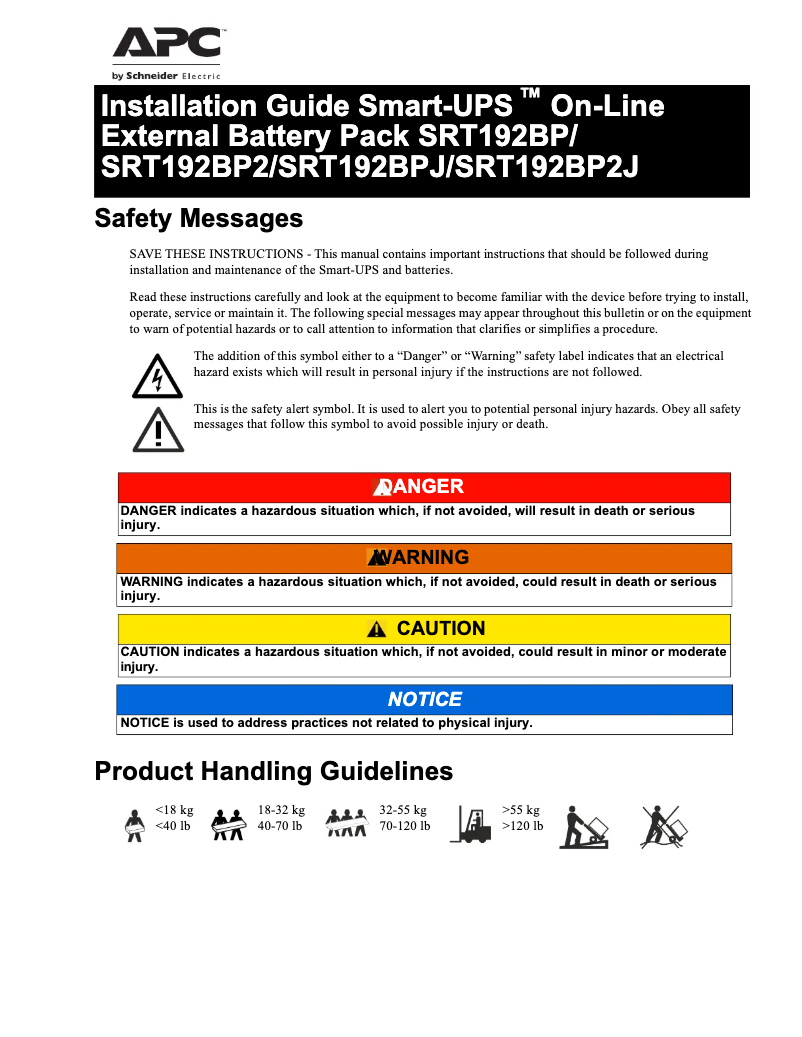 Page 1 de la notice Manuel utilisateur APC SRT192BP2US