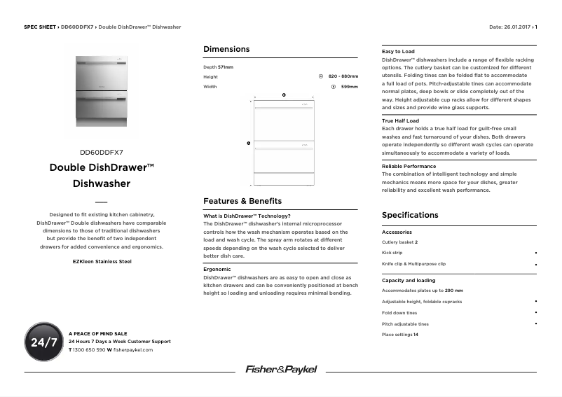 Page 1 of the manual Technical Sheet Fisher & Paykel DD60DDFX7