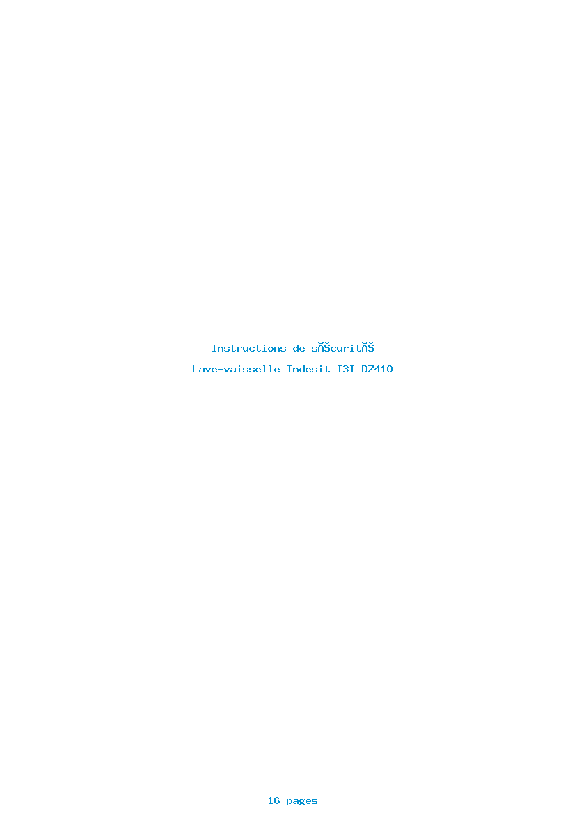 Page 1 de la notice Instructions de sécurité Indesit I3I D741O