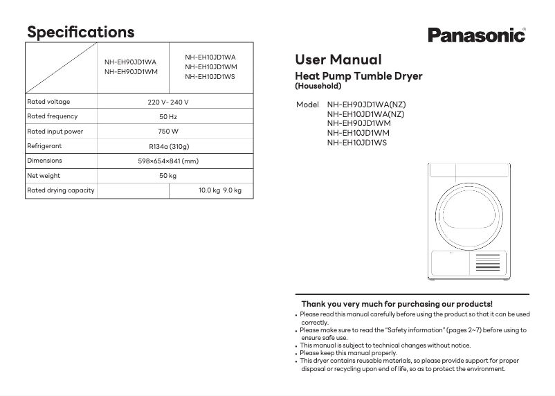 Página 1 del manual Manual de usuario Panasonic NH-EH90JD1WA