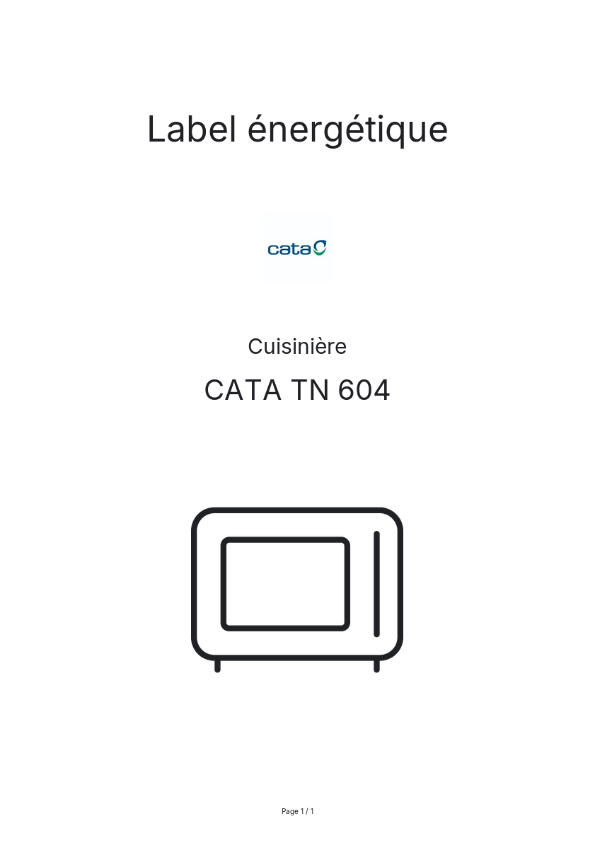 Page 1 de la notice Label énergétique CATA TN 604