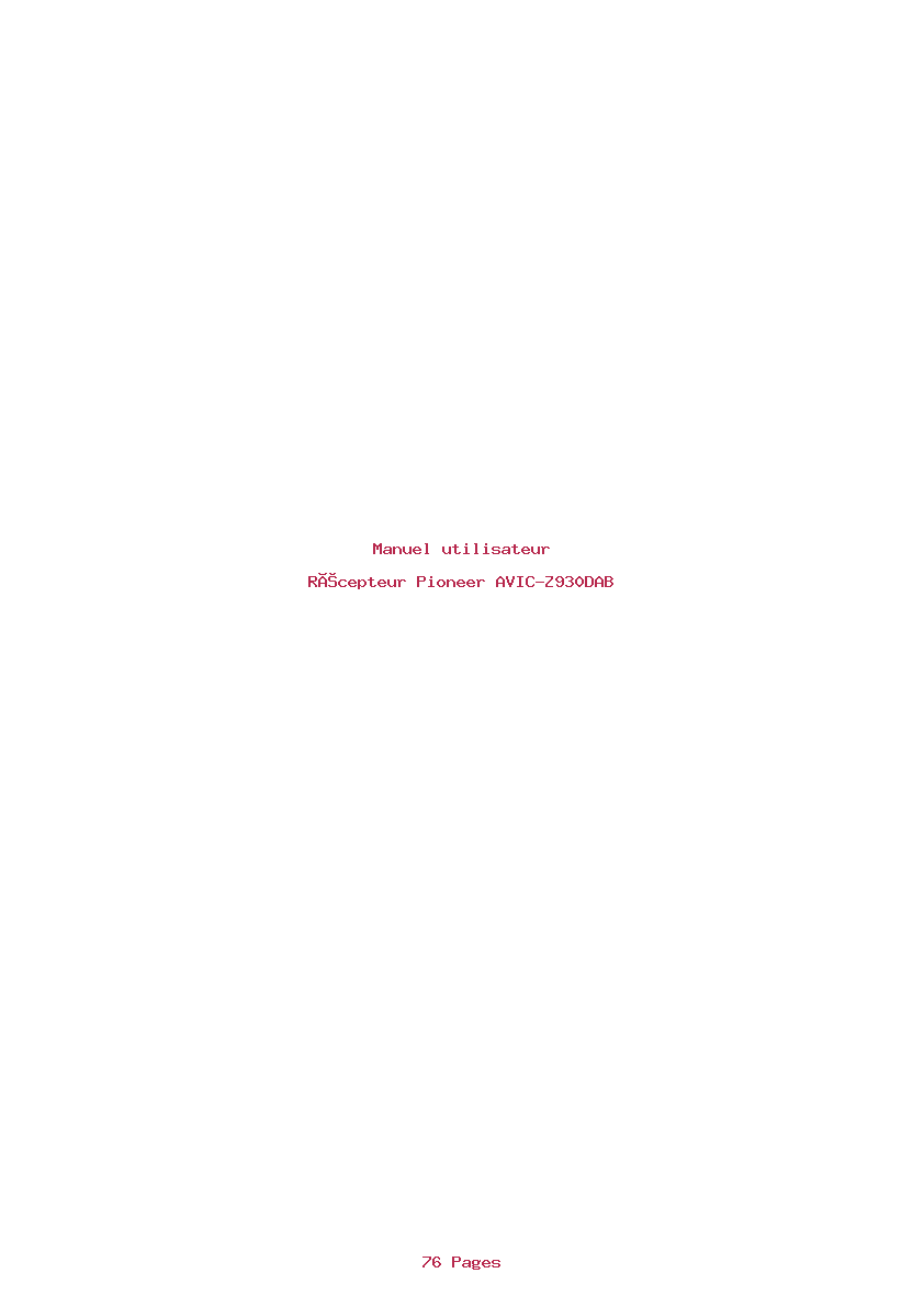 Page 1 de la notice Manuel utilisateur Pioneer AVIC-Z930DAB
